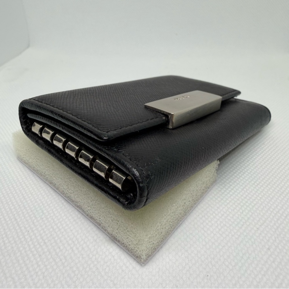 PRADA Key Holder Black Saffiano Leather Silvertone Snap - Picture 5 of 15
